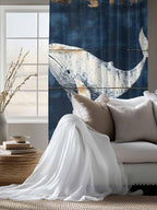 Sheer Curtains 72 Inches Long, Ocean Whale Blue Semi Sheer Curtains Light Filtering Window Treatment, Coastal Vintage Wooden Grain Privacy Voile Drapes for Living Room Bedroom 52x72 Inch
