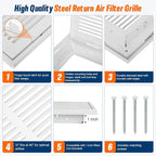 Fancat Return Air Filter Grille for 25x20 Ducts, Steel Air Vent Cover with Removable Door for 1" Filters | Fits Sidewall & Ceiling | Outer Size: 27 5/8" W x 22 5/8" H