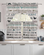 Farmhouse Swag Kitchen Curtains Valance and Tier Set, Green Black Barn Cow Pig Chicken Brown Wood Grain Light-Filtering Swag Valance 36 Inch Length, Rod Pocket Short Curtain for Bedroom Cafe