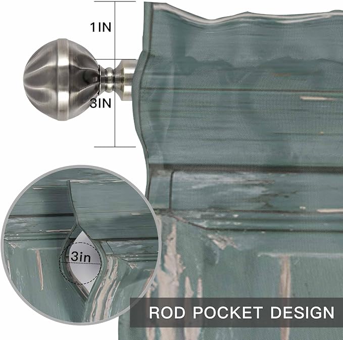 Gone Fishing Valances for Windows, Bronze Wood Grain Kitchen Valance Light Filtering Rod Pocket Short Curtains for Kitchen Bathroom, 1 Panel, 42"x12"