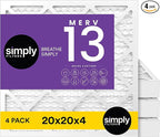 Simply 20x20x4 Air Filter, MERV 13, 4 Pack, Furnace Air Filter for HVAC (Actual Size:19.5"x19.5"x3.63") DUST, Pet, & Allergy Control