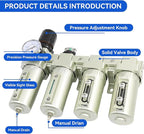 3/4" NPT Industrial Grade 4 Stage Air-Dryer-for-Compressor, Air-Compressor-Water-Separator-System for Plasma Cutter and Paint Spray, 2Filter&2Dryer, Manual Drain