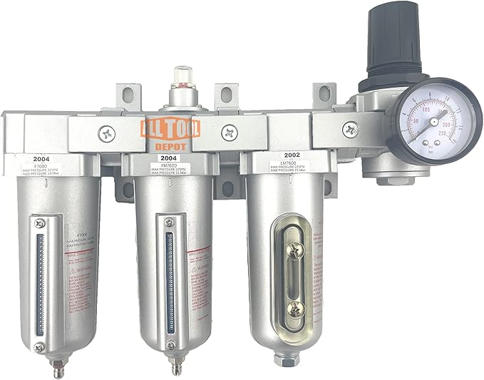 1/2" NPT HEAVY DUTY Industrial Grade 4 Stages Filter Coalescing Desiccant Dryer Regulator System For Compressed Air Lines, Metal Bowls, Great For Paint Spray And Plasma Cutter (MANUAL DRAIN)