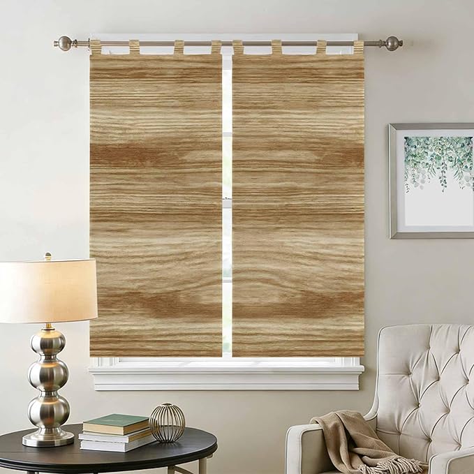 Light Brown Wood Grain Living Room Curtains 84 Inch Length, Window Curtains Tab Top, Western Farmhouse Barn Door Light Filtering Window Treatments Drapes 42"x84" 2 Panel
