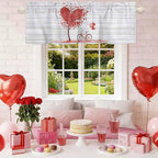 Valentine's Day Valance Curtains for Kitchen, Red Love Trees Bicycles Balloons Wood Grain Privacy Rod Pocket Valance Curtain, Light-Filtering Window Treatment for Bedroom Bathroom, 54"x18"