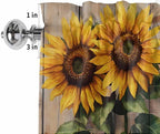 Kitchen Valances for Window, Watercolor Sunflower Retro Board Light Filtering Rod Pocket Valance Curtain, Farm Brown Wood Grain Short Curtains Window Topper for Bedroom Bathroom Living Room 54x18in