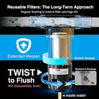 Frizzlife 40&100 Micron Spin Down Sediment Filter with Built-in Scraper, Reusable Whole House Pre-Filter for City/Well Water, Washing Machine, Flushable Filtration, 1"&3/4" NPT, BPA Free, JB40-100