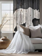 Sheer Curtains 72 Inches Long, White Brown Bear Semi Sheer Curtains Light Filtering Window Treatment, Farmhouse Country Rustic Wooden Grain Privacy Voile Drapes for Living Room Bedroom 52x72 Inch