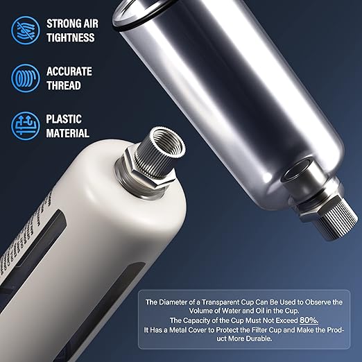TAILONZ PNEUMATIC 1/2 Inch NPT White Air Filter Pressure Regulator Combo Piggyback, Air Tool Compressor Filter with Gauge AW4000-04