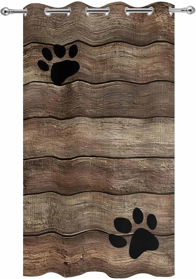 Wood Grain Outdoor Curtains for Patio Claws Animals Wooden Brown Vintage Waterproof Outside Curtains with Grommet Top Weatherproof Curtain for Cabana Pergola Gazebo, 1 Panel, 54" W x 108" L