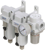 PneumaticPlus SAU430-N06G-MEP Three Stage Air Drying System Particulate Air Filter, Coalescing Filter, Air Pressure Regulator Combo 3/4" NPT - Metal Bowl, Manual Drain, Bracket, Gauge