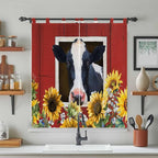 Cow Sunflowers Bedroom Curtains 72 Inch Length, Window Curtains Tab Top, Botanical Floral Leaves Bees Farm Barn Light Filtering Window Treatments Drapes 52"x72" 2 Panel
