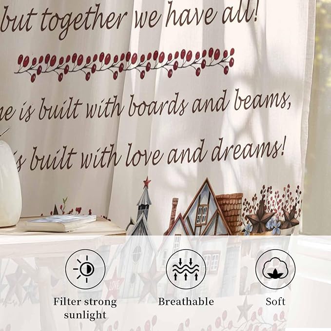 Farmhouse Sheer Curtains 96 Inch Length Country Star Barn Berry Brown Wood Plank Chiffon Curtain for Bedroom Living Room Light Filtering Rod Pocket Window Treatments Voile Curtains Drapes for Dining