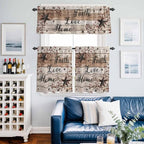 Kitchen Curtains Tiers and Valance Set of 3, Rustic Star Brown Light Filtering Window Curtain Set, Vintage Plants Berry Wooden Grain Rod Pocket Curtain Drapes for Cafe, Living Room, 36 Inches Tiers