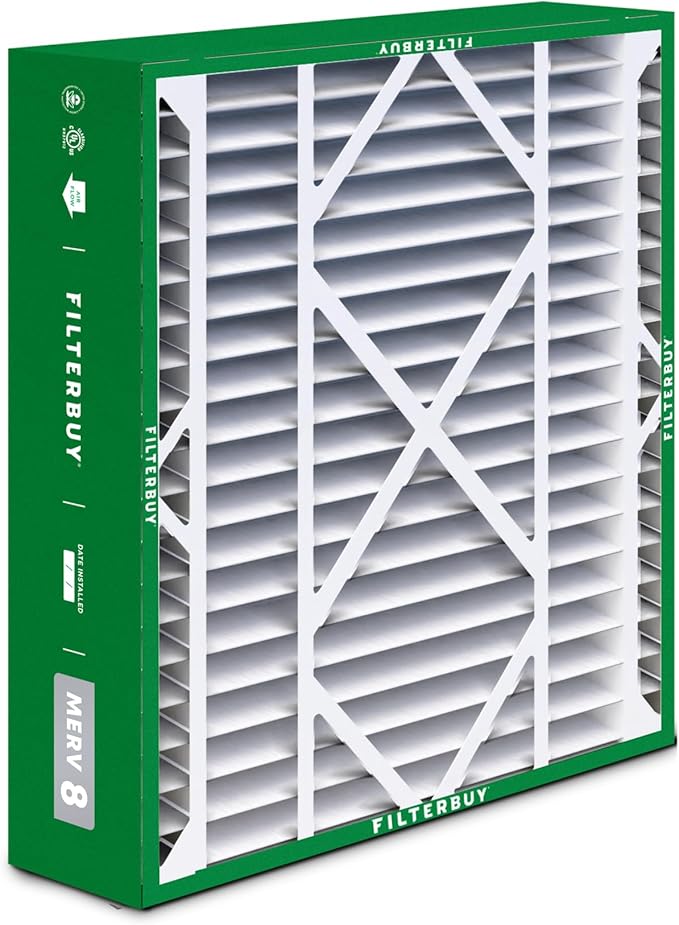 Filterbuy 24x25x5 Air Filter MERV 8 Essential Dust & Allergy Defense (2-Pack), Electrostatic Pleated HVAC AC Furnace Filters for Carrier FILXXCAR0024, Maytag & More (Actual Size: 23.63 x 24.69 x 4.25)
