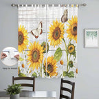 Yellow Sunflowers Living Room Curtains 84 Inch Length, Window Curtains Tab Top, Vintage Country Flowers Butterfly Wood Board Light Filtering Window Treatments Drapes 52"x84" 2 Panel