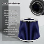RYANSTAR RACING 63mm 2.5" High Flow Round Tapered Cone Cool Air Filter Cleaner with Top Filter Design Short 153mm tall Blue