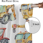 Kids Excavator Curtains, Retro Truck Tractor Machinery Construction Vehicle Crane Digger Mixer Rod Pocket Decorative Windows Curtain for Teens Girls Boys Room 84x84in (30% Blackout)