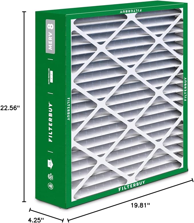 Filterbuy 20x23x5 Air Filter MERV 8 Essential Dust & Allergy Defense (2-Pack), Pleated HVAC AC Furnace Filters for Bryant, Carrier, BDP, Day & Night, and Payne (Actual Size: 19.81 x 22.56 x 4.25)