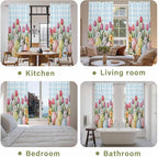 Easter Window Curtains 72 Inch Long 2 Panel Set,Rod Pocket Long Curtains & Drapes,Spring Bunny Colorful Eggs Tulip Flowers Blue Check Light Filtering Window Treatment for Bedroom 52"W x 72"L