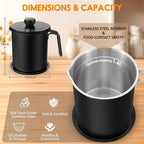 Chihee Grease Container Stainless Steel Bacon Grease Saver with Fine Mesh Strainer 2L / 67.6 fl oz Oil Container Grease Can with Dust-proof Lid Non-slip Tray for Kitchen Storing Frying Cooking Grease