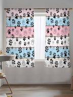 Sheer Curtains 72 Inches Long, Pink Blue Paw Print Semi Sheer Curtains Light Filtering Window Treatment, Vintage Farmhouse Wooden Grain Privacy Voile Drapes for Living Room Bedroom 52x72 Inch