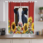 Cow Sunflowers Living Room Curtains 96 Inch Length, Window Curtains Tab Top, Botanical Floral Leaves Bees Farm Barn Light Filtering Window Treatments Drapes 52"x96" 2 Panel