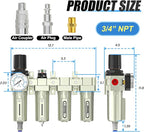 3/4" NPT Heavy Duty Industrial Grade 4 Stage Air Drying System,Auto Drain,Coalescing Filter,Particulate Filter,Double Desiccant Dryer and Air Regulator For Plasma Cutter and Paint Spray
