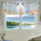 Easter Curtain Valances for Windows, Kitchen Valance Window Treatment, Spring Watercolor Bunny Eggs Flower Wood Grain Blue Light Filtering Block Curtains for Bathroom/Bedroom/Living Room 42'' x 12''