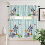 Easter Kitchen Curtain Set, Spring Rabbit Botanical Carrots Green Wooden Grain Window Valance and Tiers 24" Length, Light Filtering Short Curtains Valance for Cafe Bathroom Bedroom 54"x18"