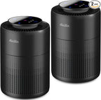 2 Pack Air Purifiers for Home Bedroom H13 True HEPA Air Filter Cleaner, Odor Eliminator, Remove Smoke Dust Pollen Pet Dander, Night Light For Home Living Room Dorm, Quiet 24dB Filtration System