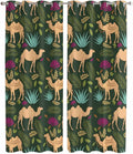 2 Panel Kitchen Cafe Curtains, Retro Desert Camel Sunlight Filtering Nature Air Through, Window Decor Tier Curtains for Living Room 104W x 90L inch Tropical Animal Aloe Vera Leaves Dark Green