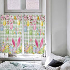 Happy Easter Kitchen Curtains 45 Inches length, Spring Bunny Eggs Flower Sage Green Plaid Window Treatment Curtain Drapes, Lightweight Window Panels for Living Room Bedroom, 52"x45", 2 Panels