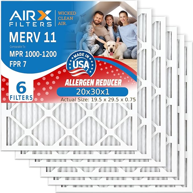 AIRX FILTERS WICKED CLEAN AIR. 20x30x1 Air Filter MERV 11 Electrostatic Pleated Air Conditioner Filter 6 Pack HVAC AC Furnace Filters