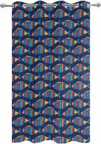 Fish Outdoor Curtains for Patio Vintage National Wind Fish Blue Waterproof Outside Curtains with Grommet Top Weatherproof Curtain for Cabana Pergola Gazebo, 1 Panel, 54" W x 84" L