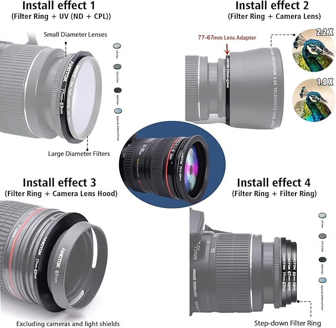 77mm Lens to 67mm Camera Lens Adapter,77mm to 67mm Filter Step-Down Ring Adapter Ring,Compatible All 67mm Filter Accessory