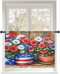 Sheer Curtains 45 Inch Length, Red Blue Flower Semi Sheer Curtains Light Filtering Window Treatment, Retro Independence Day Flag Wood Grain Privacy Voile Drapes for Living Room Bedroom 52x45 Inch