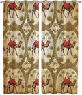 2 Panel Kitchen Cafe Curtains, Brown Desert Camels Sunlight Filtering Nature Air Through, Window Decor Tier Curtains for Living Room 80W x 84L inch Tropical Date Coconut Trees Cords Leaves
