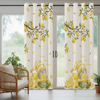 Summer Outdoor Curtains for Patio Lemon Gnome Leaf Linen Texture Waterproof Outside Curtains with Grommet Top Weatherproof Curtain for Cabana Pergola Gazebo, 1 Panel, 54" W x 108" L