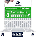 MervKing 20x20x4 Air Filter Actual Size: 19.88" x 19.88" x 4.31" MERV 8 MPR 600-700 | MADE IN USA | 4-Pack | Pleated HVAC AC Furnace Replacement