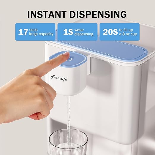 Frizzlife MD40 Rechargeable Water Filter Dispenser with 2 Filters Pre-Installed, Certified Reduce 99.89% of Chlorine, 400-Gallon/6 Months Water Pitcher, Extra 4 Filter Replacements