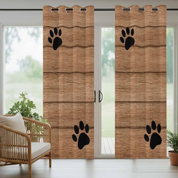Wood Grain Outdoor Curtains for Patio Claws Animals Wooden Vintage Waterproof Outside Curtains with Grommet Top Weatherproof Curtain for Cabana Pergola Gazebo, 2 Pack, 54" W x 108" L