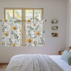 Spring Daisy Tier Curtains, Farmhouse Country Flower Leaf Plant Wood Grain Light Filtering Kitchen Curtains, 2Pcs Rod Pocket Half Window Treatments Panels for Sink Cafe Cabinet Basement 27.5x45 Inches