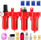 Industrial Grade 4-Stage Aluminum Air Drying System, 1/2 Inch NPT, 0-150 PSI, Desiccant Dryer, air Regulator, Particulate Filter and Coalescing Filter (Manual Drainage)