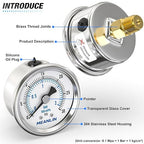 MEANLIN MEASURE 0~30Psi Dry Low Pressure Gauge Stainless Steel 1/4" NPT 2" FACE DIAL Waterproof for Pool Sand Filter Water Oil Air Pressure Test Back Mount, with 1/2" NPT and 3/8" NPT Hex Bushing