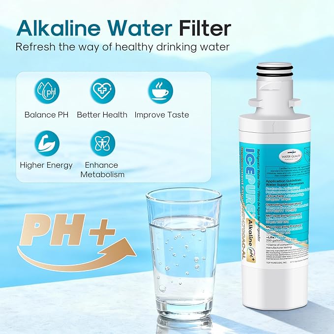 ICEPURE Alkaline LT1000PC Refrigerator Water Filter Replacement for LG LT1000P/PC/PCS, Kenmore 9980, ADQ74793501 ADQ74793502 ADQ747935 MDJ64844601 LMXS28626S LFXS26973S, LT1000, Enhances PH, 2Pack
