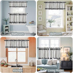 Farmhouse Rustic Kitchen Curtain Set, Vintage Country Wooden Grain Window Valance and Tiers 24" Length, Light Filtering Short Curtains Valance for Cafe Bathroom Bedroom 54"x18"