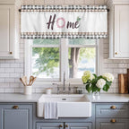 Spring Flowers Curtain Valances for Windows, Kitchen Valance Window Treatment, Watercolor Floral Leaf Black Plaid Light Filtering Block Curtains for Bathroom/Bedroom/Living Room 54'' x 18''