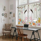 Easter Kitchen Curtains 45 Inch Long 2 Panel Set,Rod Pocket Window Treatment,Spring Farmhouse Watercolor Bunny Eggs Wood Grain Light Filtering Short Curtains & Drapes for Bathroom Laundry 52"W x 45"L