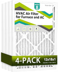 12x18x1 Air Filter MERV 8 (4-Pack), HVAC/Furnace AC Filter Replacement, Dust Defense–Comparable with MPR 600 & FPR 5 (Actual 11.75x17.75x0.75)